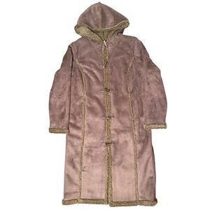 L.L.Bean Long Faux Shearling Hooded Coat Brown Toggle Closure Women's Large